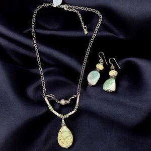“SET”Vintage Snakeskin Jasper Necklace and Earrings Set